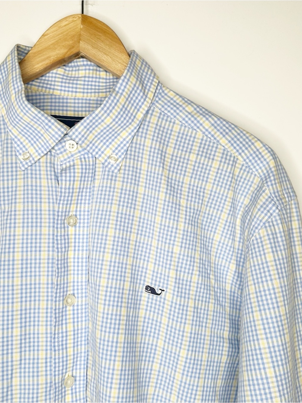 Vineyard Vines Whale Shirt Men's  Blue Yellow Gingham Plaid Button Down Large